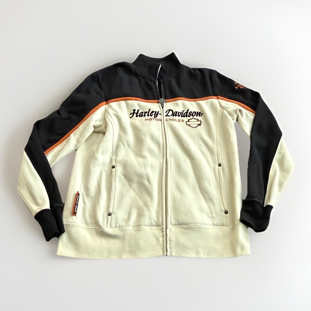 Harley Davidson Moto Jacket Womens Small Cream Black Full Zip Biker - Picture 3 of 7